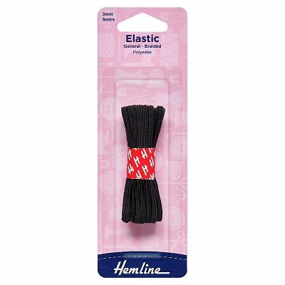 H621.3 General Purpose Braided Elastic: 5m x 3mm: Black 